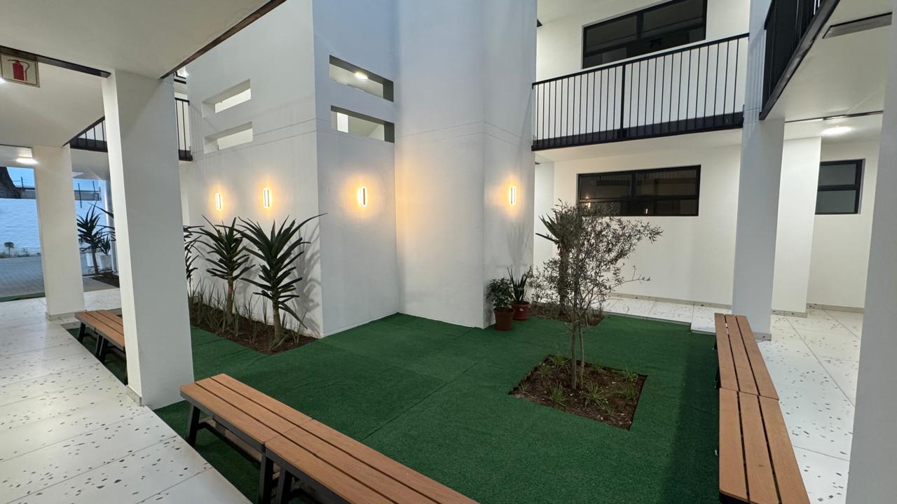 The Blisss seating area at night